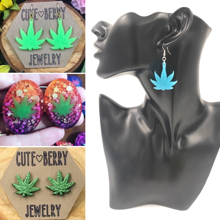 Clay Chrome Weed Leaf Marijuana Dangle Earrings with Heart Stud – Cute  Berry Jewelry