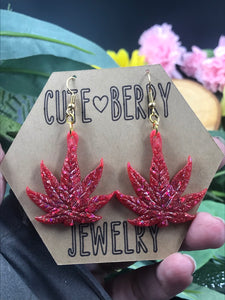 Sparkly 420 Glitter Small Resin Weed Leaf Dangle Earrings - Multiple Colors Available || 420 Stoner Gift || Handmade Marijuana Jewelry || Cannabis - Cute Berry Jewelry