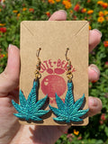 Shiny 420 Metallic Small Resin Weed Leaf Dangle Earrings Multiple Colors Available || 420 Stoner Gift || Handmade Marijuana Jewelry || Cannabis - Cute Berry Jewelry