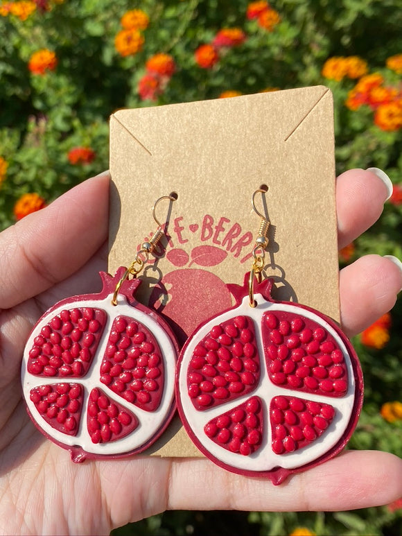 Clay Pomegranate Dangle Earrings - Cute Berry Jewelry