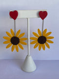 Cute Clay Sunflower Dangle Earrings With Heart Studs - Cute Berry Jewelry