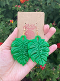 Resin Large Monstera Leaf Dangle Earrings - Cute Berry Jewelry