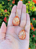Open Gold Weed Leaf Drop Red to Orange Alcohol Ink Dangle Earrings || 420 Stoner Gift || Handmade Marijuana Jewelry || Cannabis - Cute Berry Jewelry