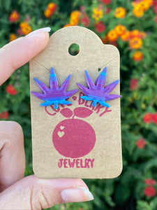Clay Weed Leaf Striped Purple and Blue Marijuana 420 Stud Earrings Studs - Cute Berry Jewelry