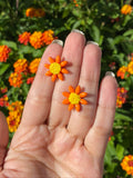 Cute Clay Orange Daisy Flower Stud Earrings - Cute Berry Jewelry