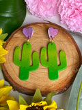 Cute Clay Small Cactus Dangle Earrings with Heart Stud - Cute Berry Jewelry