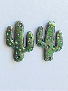 Cute Clay Iridescent Textured Cactus Stud Earrings Studs - Cute Berry Jewelry