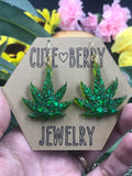 Sparkly 420 Glitter Small Resin Weed Leaf Dangle Earrings - Multiple Colors Available || 420 Stoner Gift || Handmade Marijuana Jewelry || Cannabis - Cute Berry Jewelry