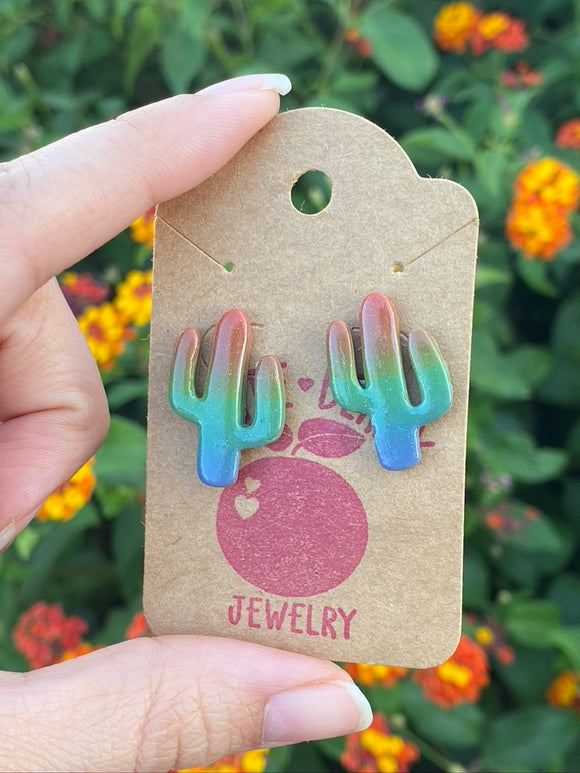 Cute Clay Rainbow Cactus Stud Earrings Studs - Cute Berry Jewelry