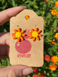 Cute Clay Orange Daisy Flower Stud Earrings - Cute Berry Jewelry