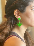 Small Green Clay Weed Leaf Dangle Earrings w/ Green Heart Studs || 420 Stoner Gift || Handmade Marijuana Jewelry || Cannabis - Cute Berry Jewelry