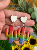 Cute Clay Small Rainbow Cactus Dangle Earrings with Heart Stud - Cute Berry Jewelry