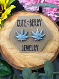 Shiny 420 Metallic Resin Weed Leaf Studs Multiple Colors Available || 420 Stoner Gift || Handmade Marijuana Jewelry || Cannabis - Cute Berry Jewelry