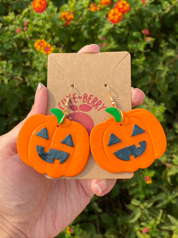 Cute Clay Jack-O-Lantern Pumpkin Dangle Earrings - Cute Berry Jewelry