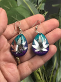 Gold Weed Leaf Drop Blue to Purple Alcohol Ink Dangle Earrings || 420 Stoner Gift || Handmade Marijuana Jewelry || Cannabis - Cute Berry Jewelry