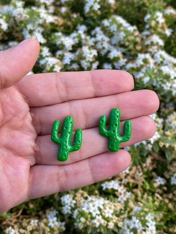 Cute Clay Green Textured Cactus Stud Earrings Studs Multiple Colors Available - Cute Berry Jewelry