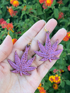 Shiny 420 Metallic Large Resin Weed Leaf Dangle Earrings Multiple Colors Available || 420 Stoner Gift || Handmade Marijuana Jewelry || Cannabis - Cute Berry Jewelry