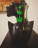 Green Clay Triple Weed Leaf Dangle Earrings FIRE!! || 420 Stoner Gift || Handmade Marijuana Jewelry || Cannabis - Cute Berry Jewelry