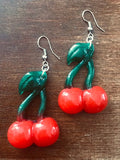 Red Cherry Fruit Earrings Resin Nickel Free - Cute Berry Jewelry