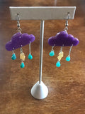 Purple Storm Cloud Rain Earrings Resin Nickel Free - Cute Berry Jewelry