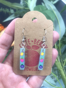Cute Dainty Fruit Rectangle Pineapple Strawberry Blueberry Aqua Earrings - Cute Berry Jewelry