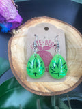 GLOW in the DARK 420 Weed Leaf Neon Green Marijuana Earrings Stoner Gift - Cute Berry Jewelry