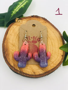 Colorful Cactus Earrings Gradient Resin - Nickel Free - Multiple Colors - Cute Berry Jewelry