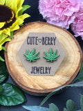 Shiny 420 Metallic Resin Weed Leaf Studs Multiple Colors Available || 420 Stoner Gift || Handmade Marijuana Jewelry || Cannabis - Cute Berry Jewelry