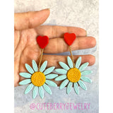 Clay Cornflower Blue Dangle Earrings with Heart Stud 💙💙💙 - Cute Berry Jewelry