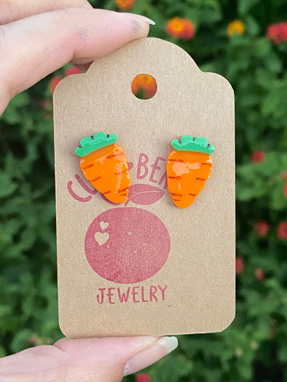 3D Print Carrot Veggie Stud Earrings - Cute Berry Jewelry