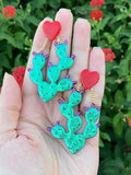 Cute Resin Iridescent Prickly Pear Cactus Dangle Earrings - Cute Berry Jewelry