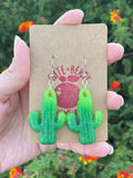Glow in the Dark Green Cactus Earrings Resin Nickel Free - Cute Berry Jewelry