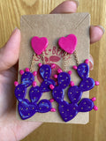 Cute Clay Purple Prickly Pear Cactus Dangle Earrings - Cute Berry Jewelry