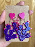 Cute Clay Purple Prickly Pear Cactus Dangle Earrings - Cute Berry Jewelry
