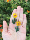 Resin Small Cactus Dangle with Sunflower Stud - Cute Berry Jewelry