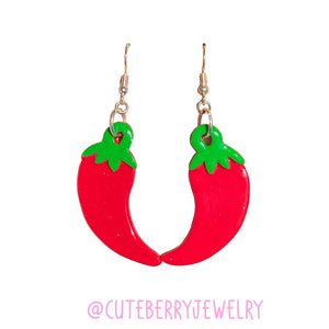 Clay Red Hot Chili Pepper Dangle Earrings 🌶️ 🌶️ 🌶️ - Cute Berry Jewelry