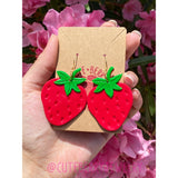 Cute Red Clay Strawberry Dangle Earrings 🍓 🍓 🍓 - Cute Berry Jewelry