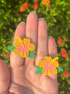 3D Print Hibiscus Floral Stud Earrings - Cute Berry Jewelry