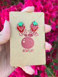 3D Print Strawberry Fruit Stud Earrings - Cute Berry Jewelry