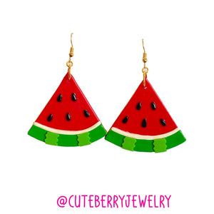 Cute Clay Red Watermelon Dangle Earrings 🍉🍉🍉 - Cute Berry Jewelry