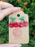 3D Print Cherry Fruit Stud Earrings - Cute Berry Jewelry