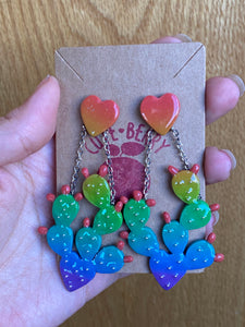 Cute Clay Rainbow Prickly Pear Cactus Dangle Earrings - Cute Berry Jewelry