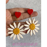 Cute Clay White Daisy Dangle Earrings with Heart Stud - Cute Berry Jewelry