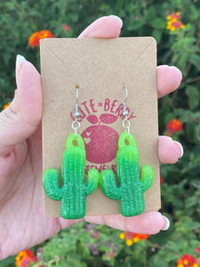 Glow in the Dark Green Cactus Earrings Resin Nickel Free - Cute Berry Jewelry
