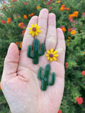 Resin Medium Cactus Dangle with Sunflower Stud - Cute Berry Jewelry