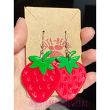 Cute Red Clay Strawberry Dangle Earrings 🍓 🍓 🍓 - Cute Berry Jewelry