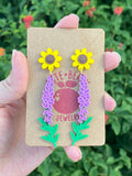 3D Print Sunflower Stud with Lavender Dangle - Cute Berry Jewelry