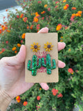 Resin Medium Glitter Cactus Dangle with Sunflower Stud - Cute Berry Jewelry